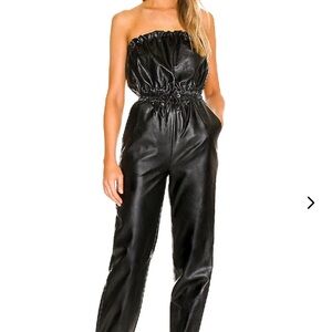 Lovers + Friends Black Strapless Faux Leather Jumpsuit